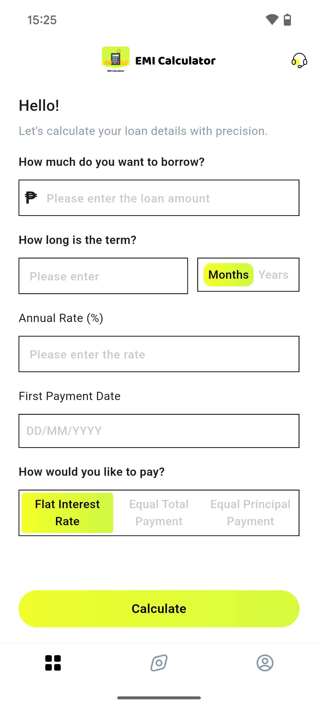 EMI Calculator input screen