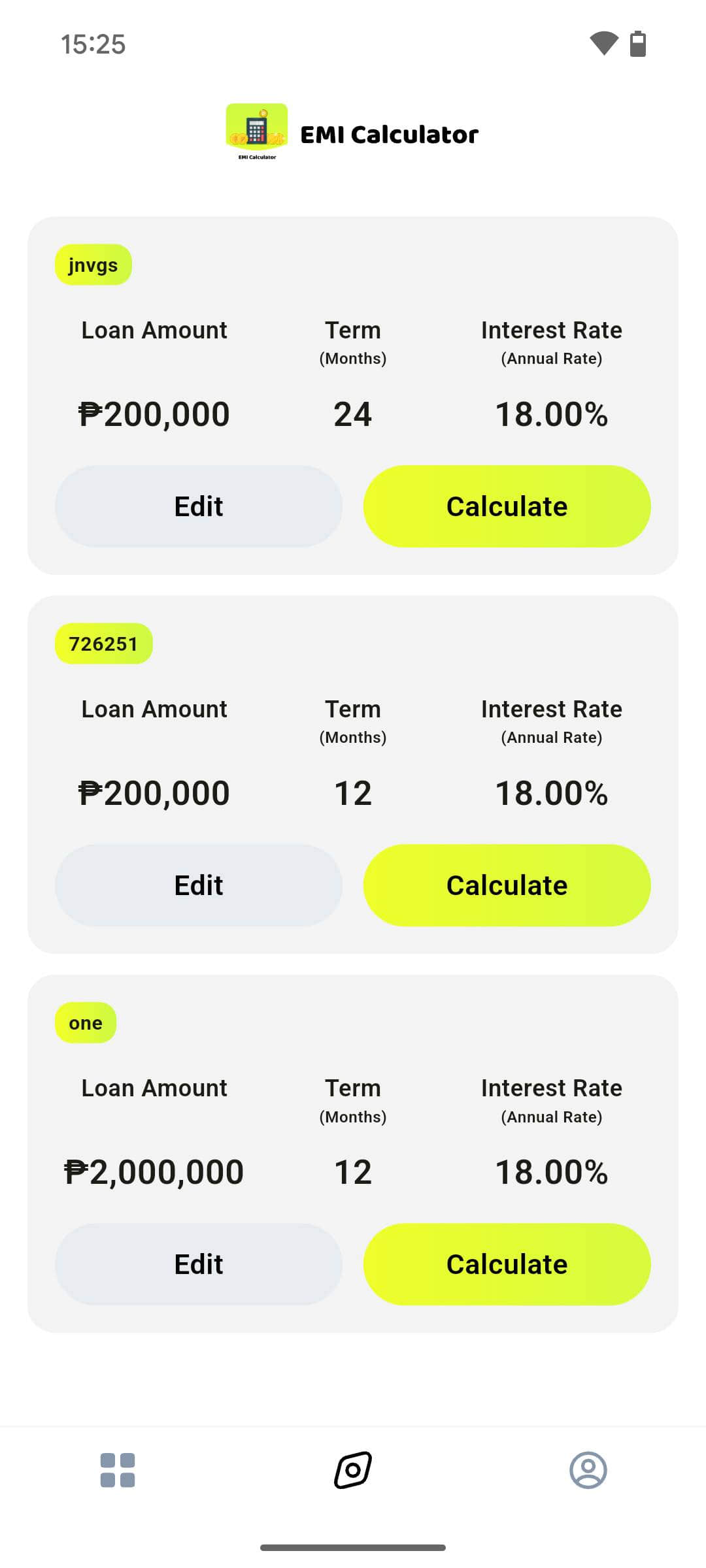 Saved loan scenario screen